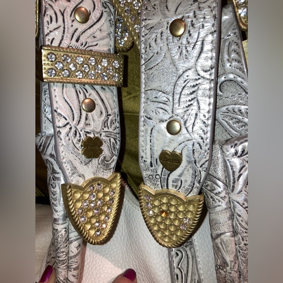 Charm and Luck white rhinestone hobo/shoulder bag with studded accents EUC 75$ - Picture 5 of 5